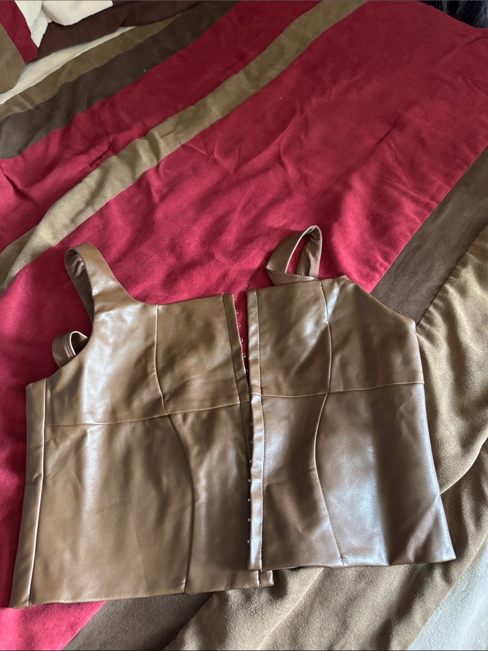 Edikted Brown Faux Leather Cropped Tank Top